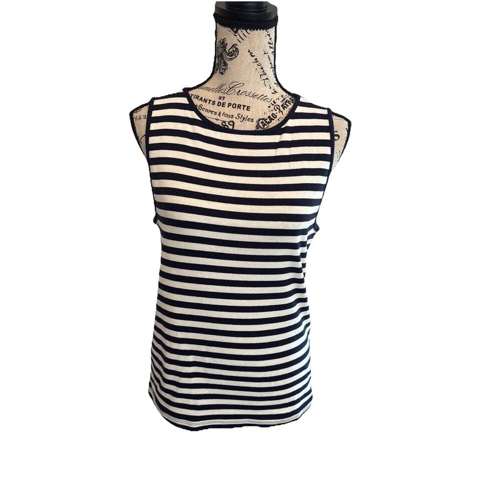 NWOT J. Crew Size L Mid Weight Round Neck Navy White Stripe Knit Cotton Tank Top